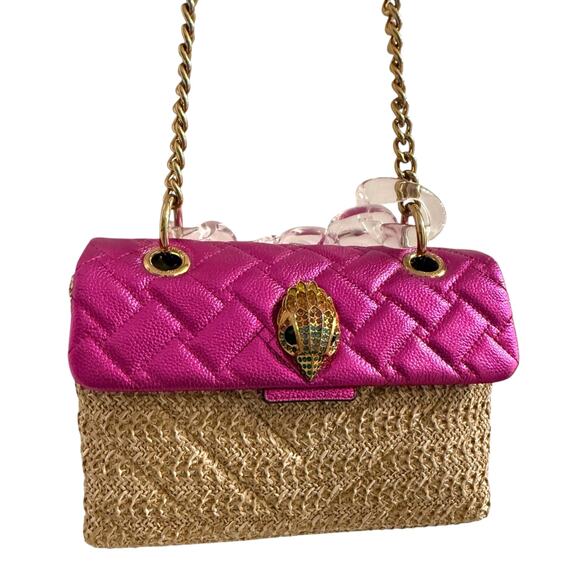 Kurt Geiger Hot Pink Fuchia Raffia Kensington Convertible Bag Chain Designer - Picture 12 of 16